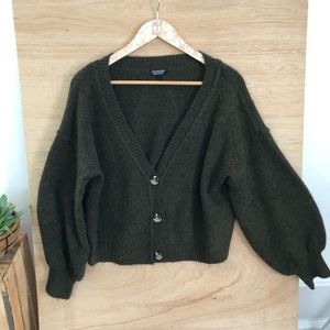 Topshop Olive Green Cropped Cardigan